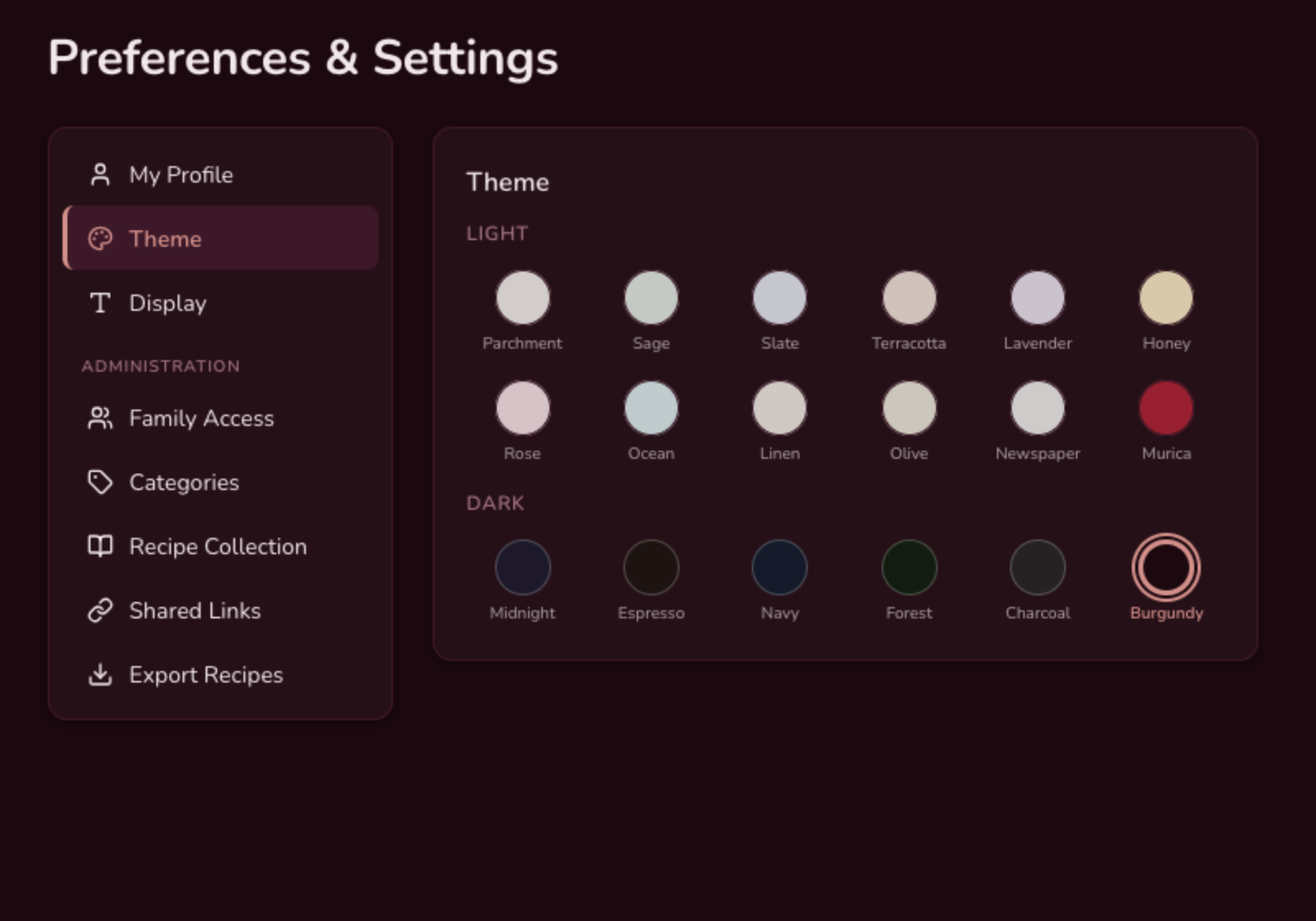 Burgundy theme