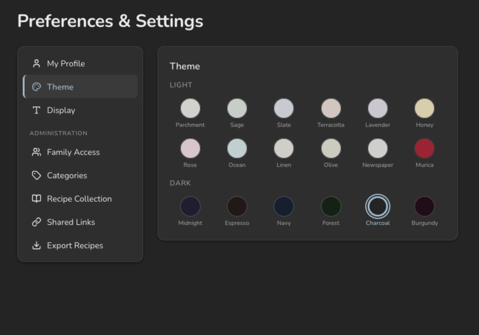 Charcoal theme