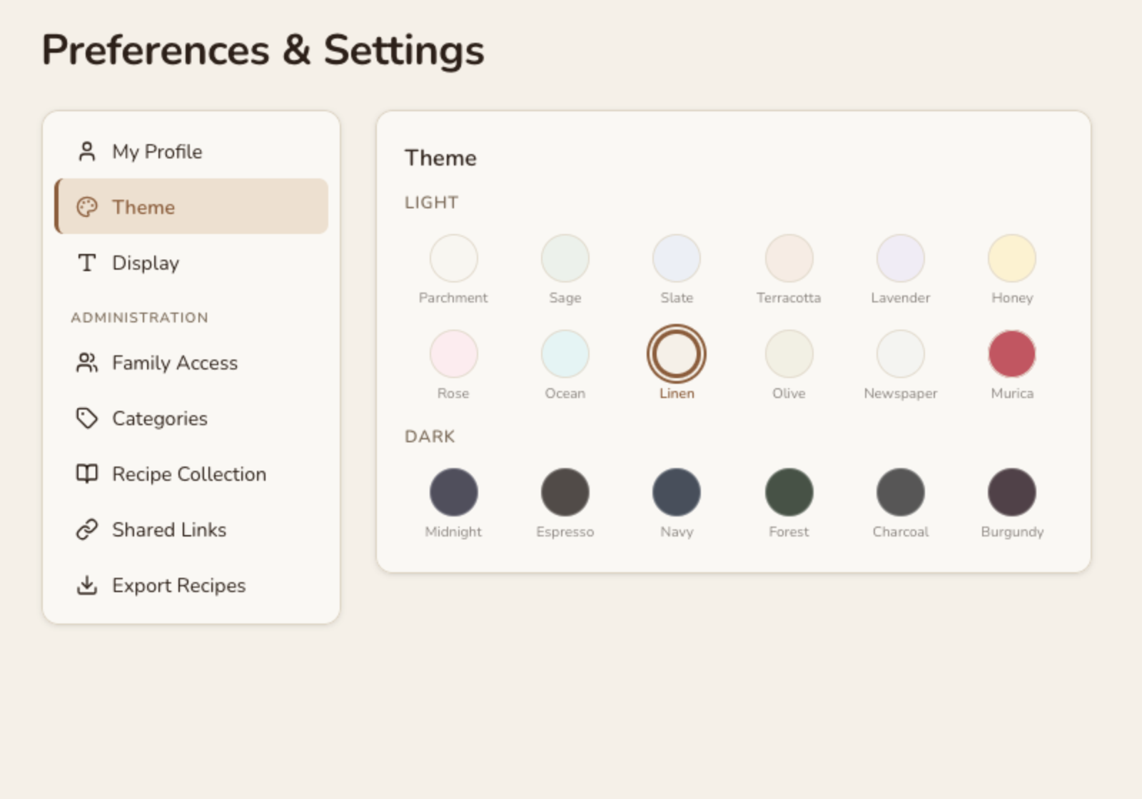 Linen theme