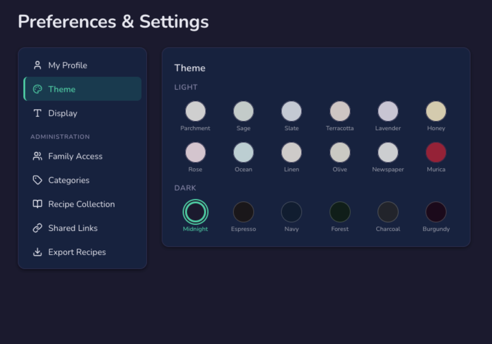 Midnight theme